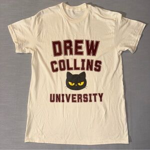 MEN'S T-SHIRT DREW COLLINS UNIVERSITY BLACK CAT SIZE M  WHITE/OFF WHITE